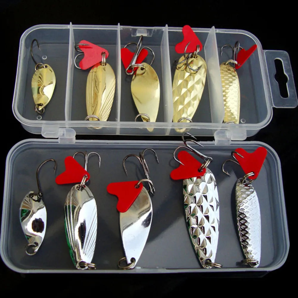 10-Piece Metal Jig Spoon Spinner Fishing Lure Set + Tackle Box Fishing Lure Set Babs