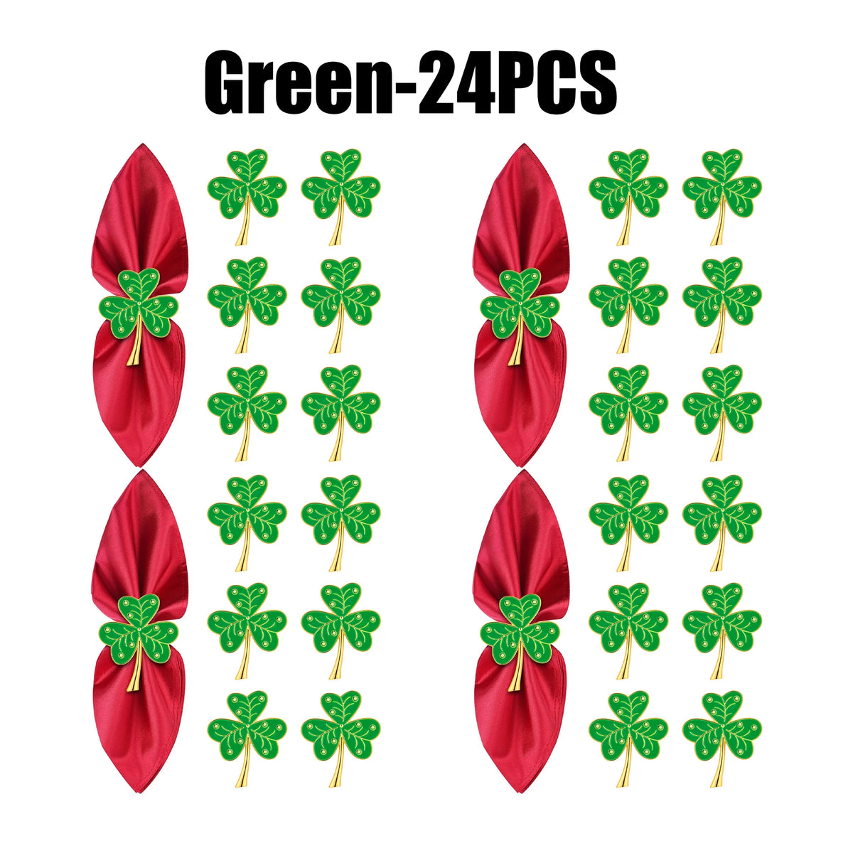 Lucky Clover Rhinestone Heart Napkin Rings – Wedding Table Decor Napkin Rings Babs 24PCS
