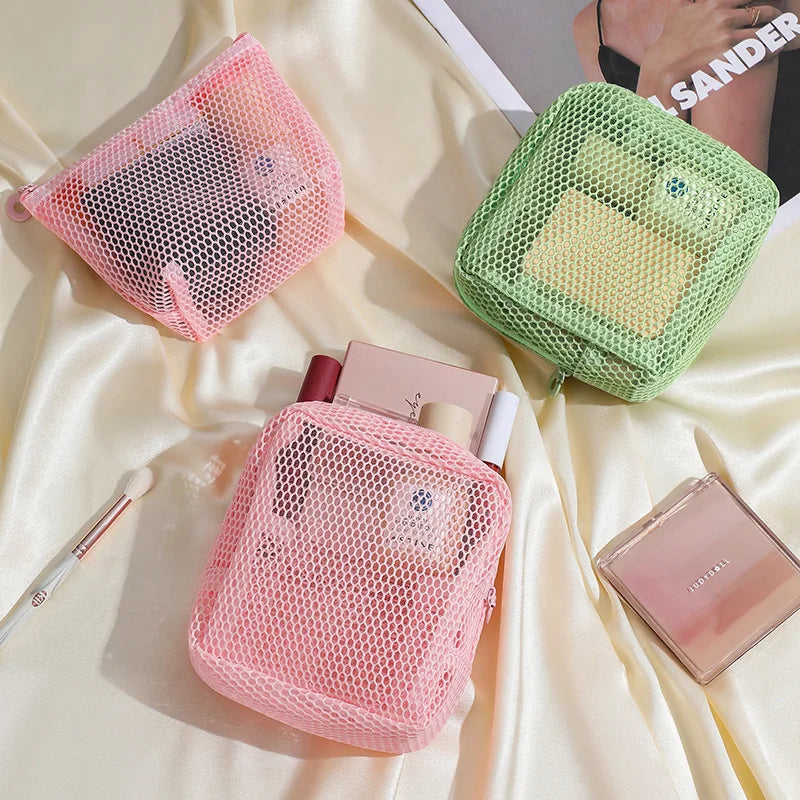 Square Mesh Cosmetic Bag – Portable Zipper Makeup Pouch Cosmetic Makeup Bag Babs