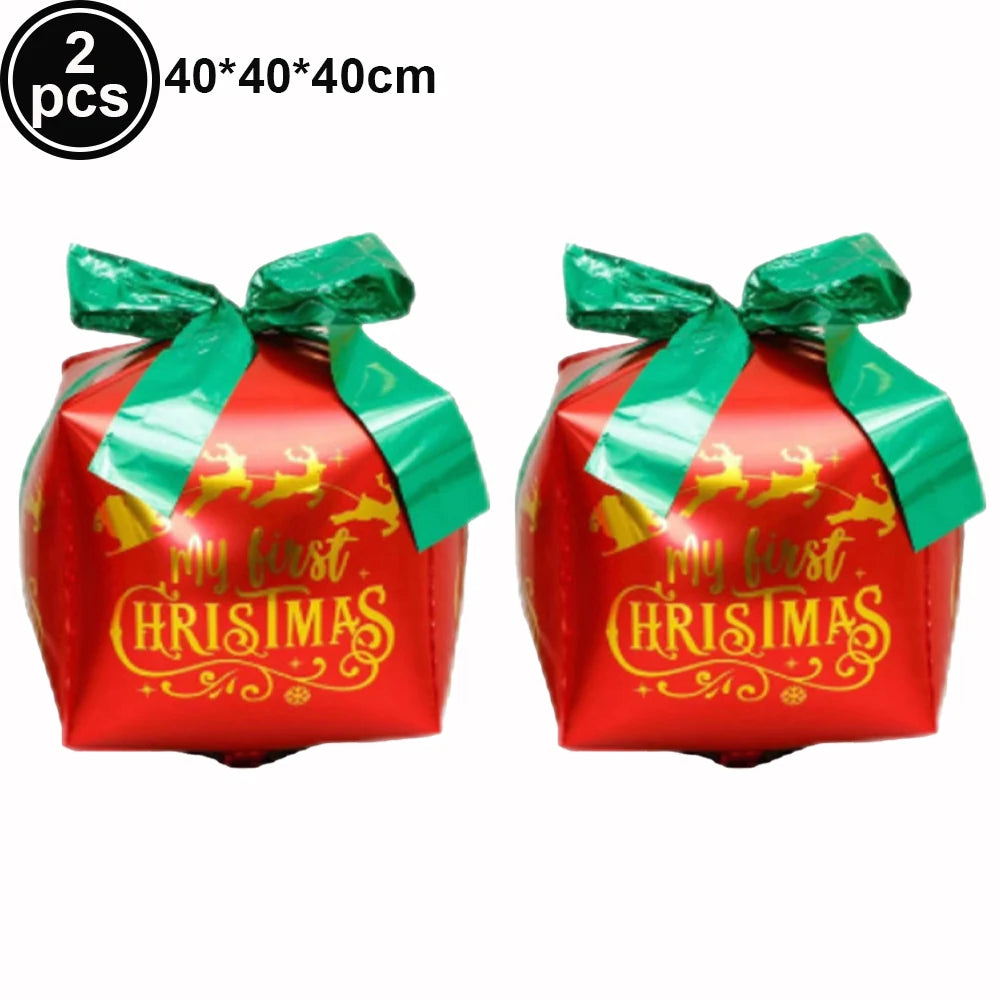 Christmas Gift Box Foil Balloons Red Green Gold Silver 2/4pcs Foil Party Balloons Babs Marble As pictures show