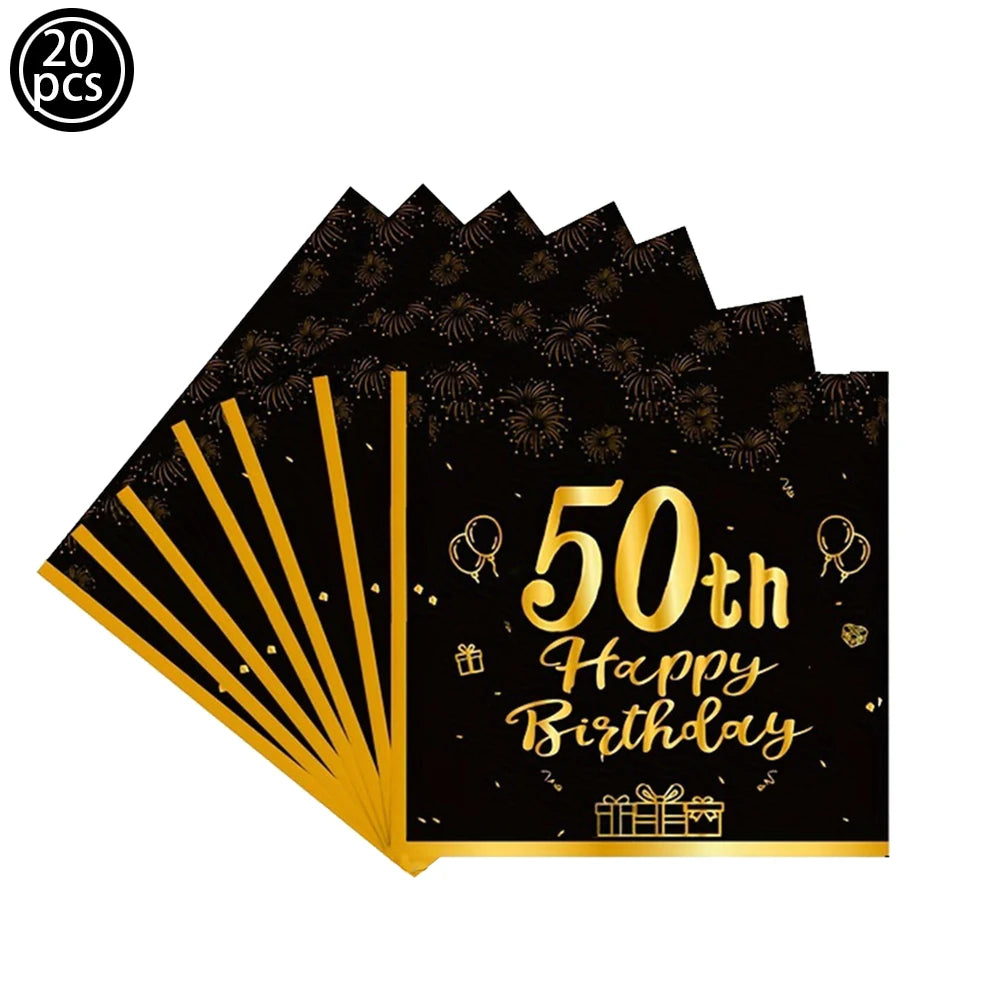 50th Birthday Party Tableware Set – Black & Gold Disposable Party Tableware Babs napkin