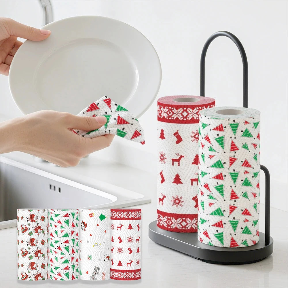 Christmas Print Paper Towel Rolls – 48 Sheets, Highly Absorbent Holiday Paper Towels Babs