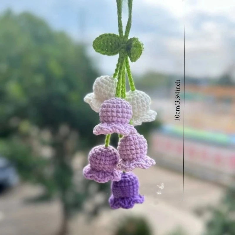 Handmade Knitted Lily of the Valley Flower Bag Pendant Knitted Bag Charm Babs purple