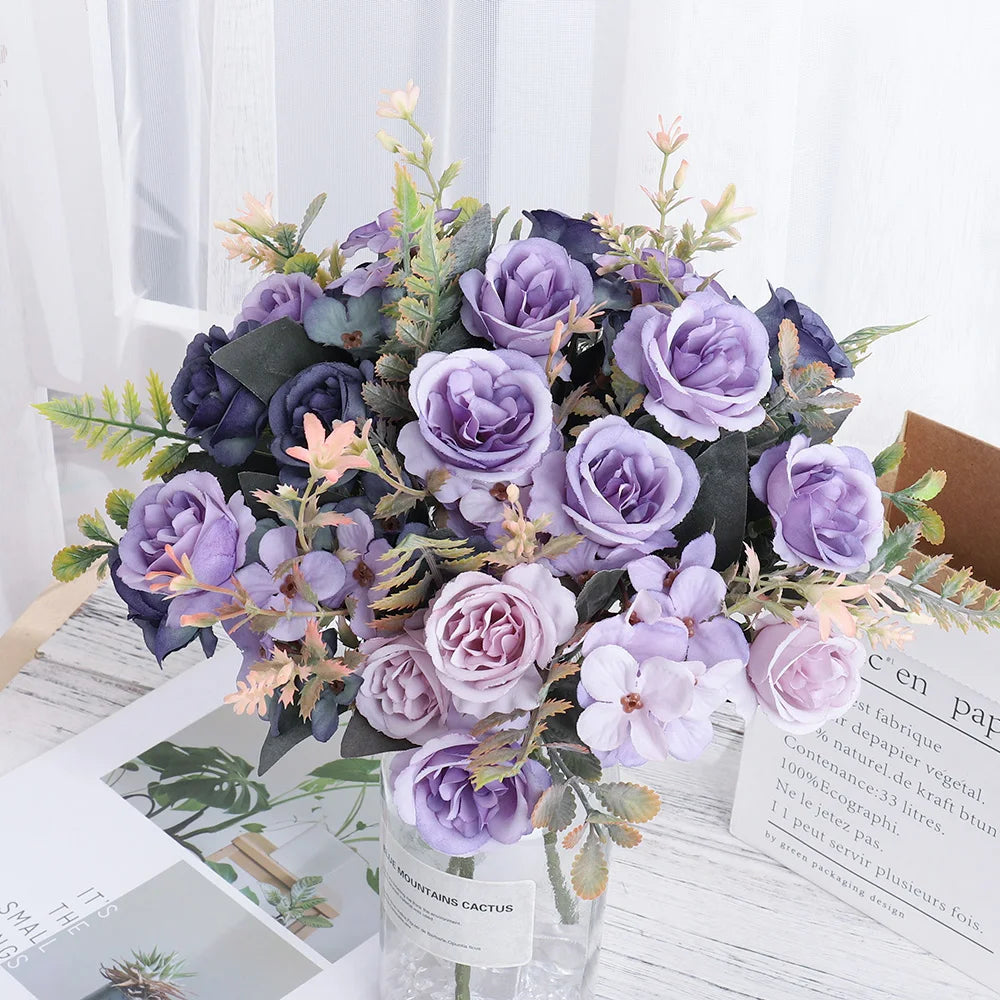 Silk Rose & Hydrangea Artificial Bouquet | Wedding & Home Décor Artificial Flower Bouquet Babs