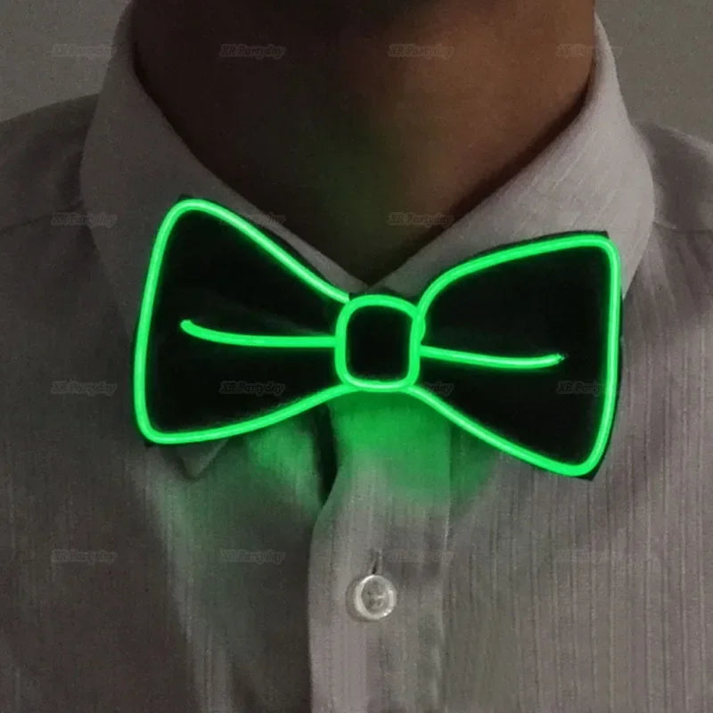 LED Light Up Suspenders & Bow Tie Set – Glow Party Costume LED Costume Accessories Babs green bow