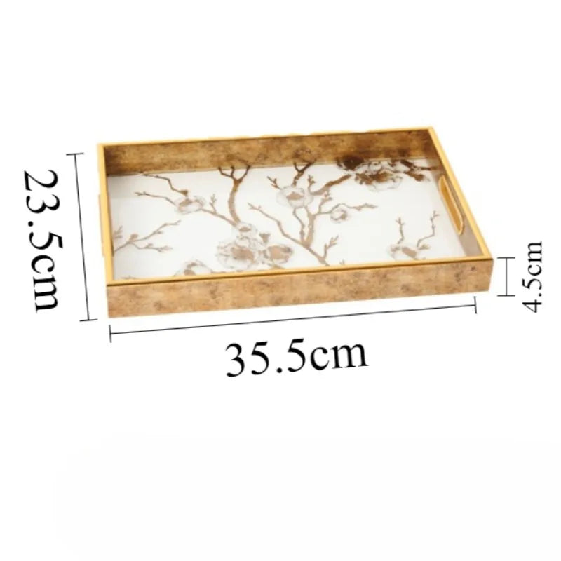 Luxury Transparent Rectangular Storage Tray – Modern Organizer Decorative Storage Tray Babs Apricot Flower-Small