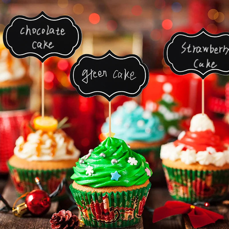 24Pcs Blank Chalkboard Cupcake Toppers & Buffet Label Signs Chalkboard Party Toppers Babs
