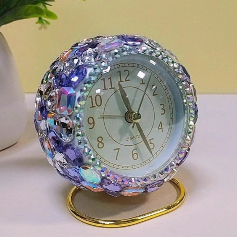 Oeny Modern Silent Desk Clock – Luminous Metal Alloy, Quartz Desk Clock Babs Purple
