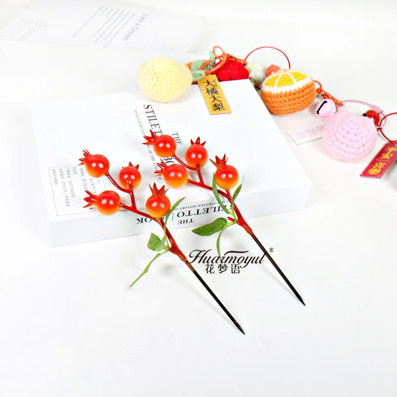 10 Pcs Foam Red Berry Bouquet – Christmas Artificial Flowers Artificial Flower Stems Babs Orange 10Pcs