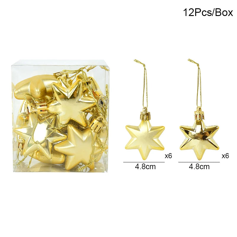 12Pcs Gold Star Christmas Ball Ornaments – Xmas Tree Décor Christmas Tree Ornaments Babs Gold
