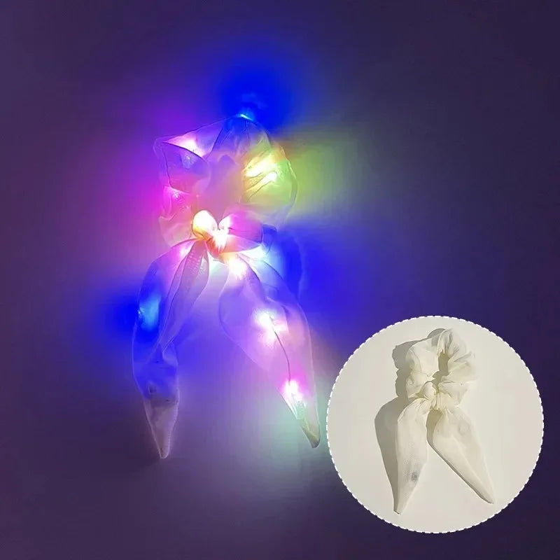 LED Light-Up Bow Scrunchie Glowing Hair Tie | Party Festival LED Hair Accessory Babs