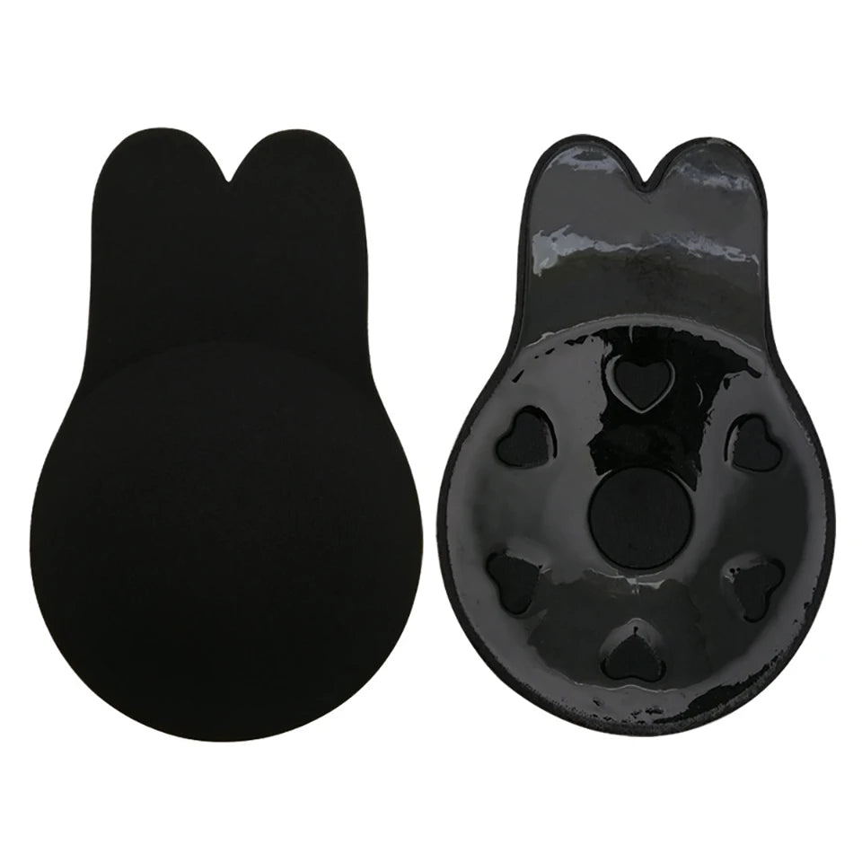 Women's Adhesive Silicone Strapless Bra & Nipple Covers – Reusable Adhesive Silicone Bra Babs Black 1XL