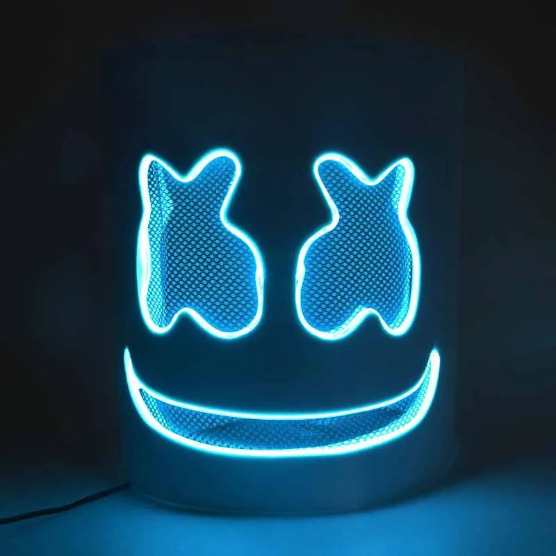 Cotton Candy DJ LED Headgear Mask – Holiday Party Prop LED Costume Mask Babs Ice blue