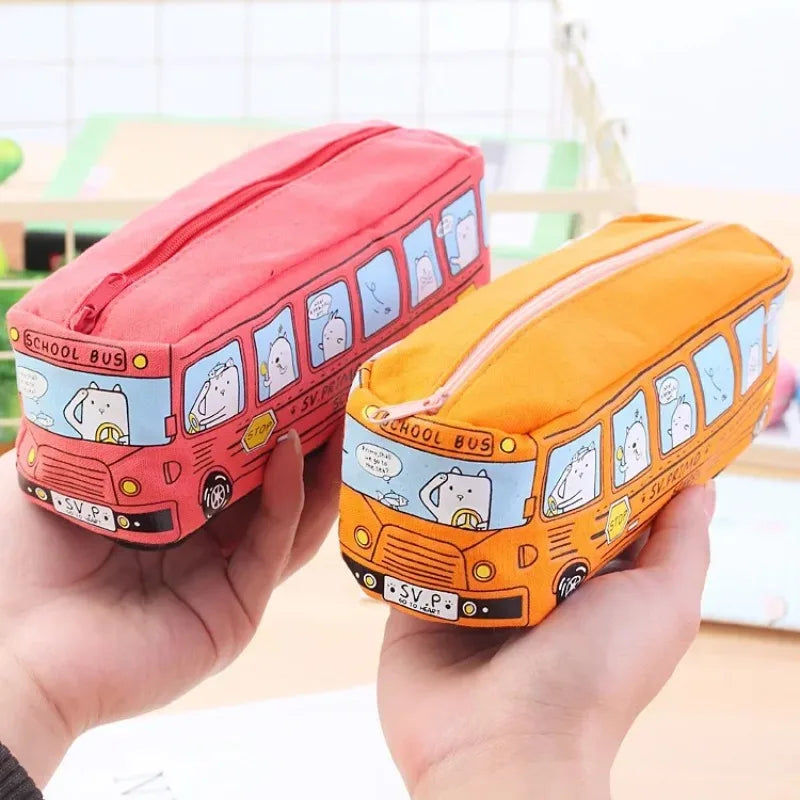 Cartoon Bus Canvas Pencil Case – Large Capacity, 3 Colors Pencil Case Babs