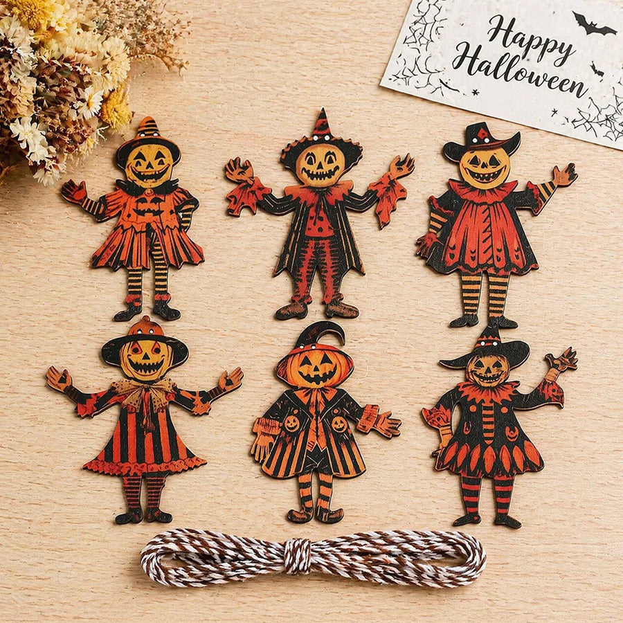 6-Piece Halloween Wooden Pumpkin Ghost Hanging Pendants Halloween Wooden Pendants Babs