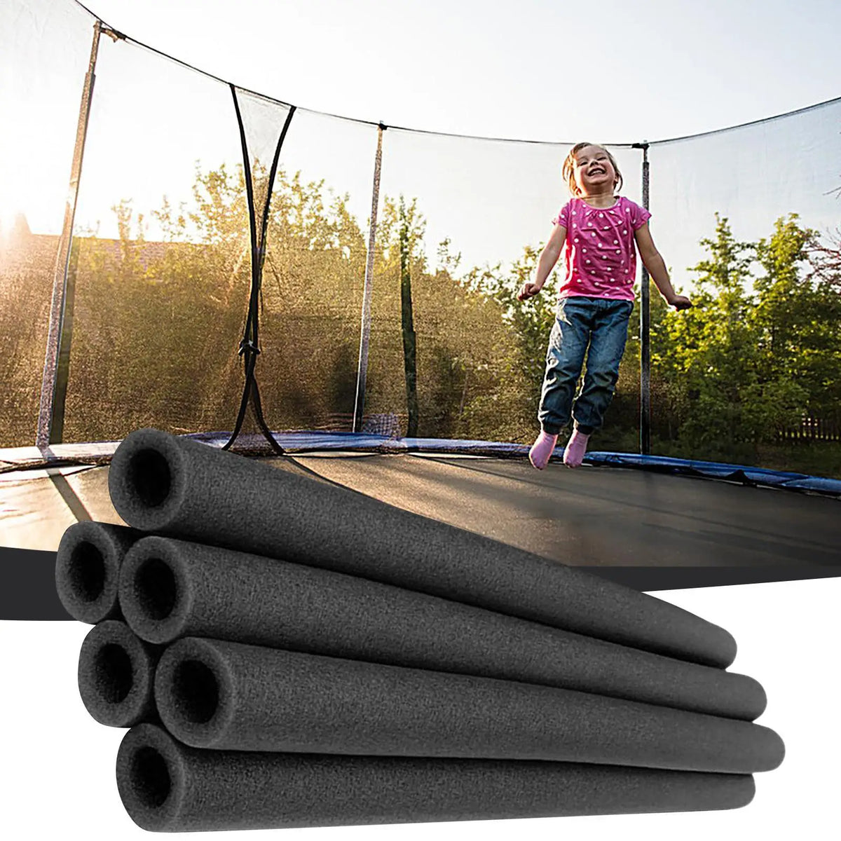6-Pack Trampoline Pole Foam Sleeves 88cm PE Covers | Black Blue Trampoline Pole Covers Babs