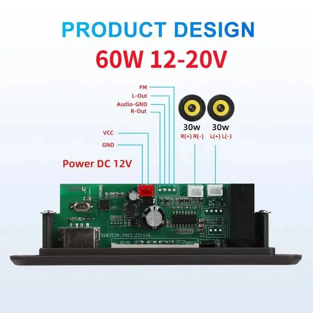 KEBIDUMEI 60W Bluetooth 5.3 MP3 Decoder Board USB FM Handsfree MP3 Decoder Amplifier Babs