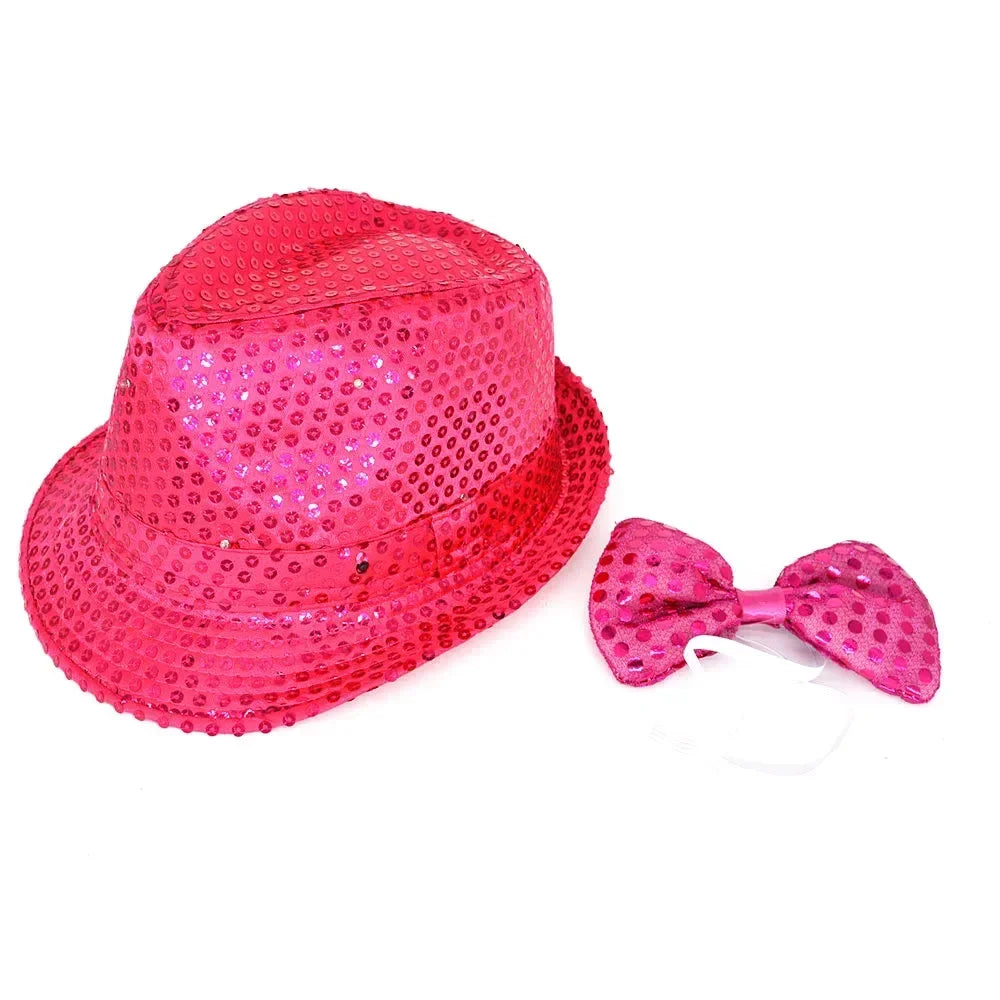 LED Light Up Sequin Jazz Hat & Tie Set | Party Costume LED Party Costume Set Babs light up rosy Adult size