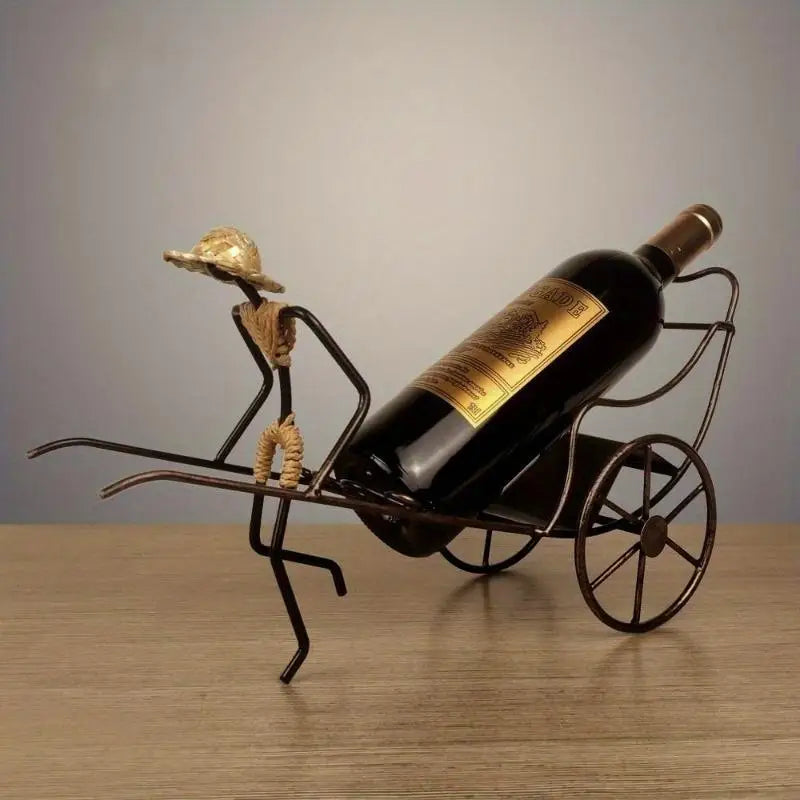 Retro Iron Rickshaw Wine Rack – Chinese Style Home Décor Decorative Wine Rack Babs