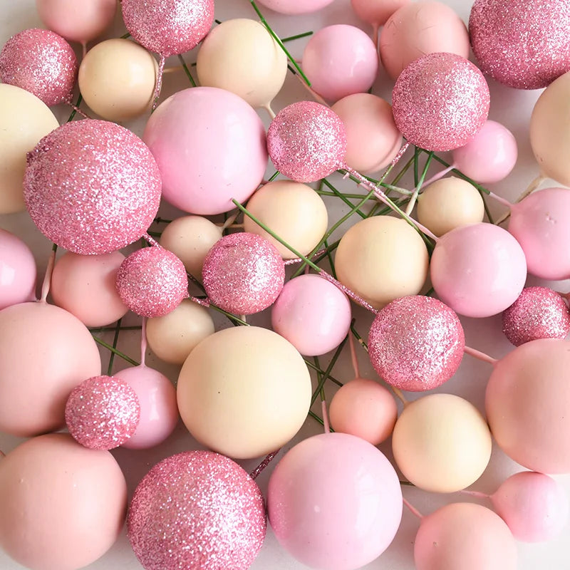 48Pcs Pink Foam Ball Cake Toppers – Party & Wedding Décor Cake Topper Set Babs