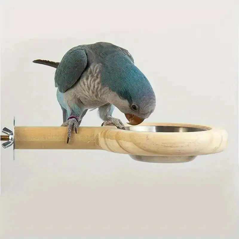 Parrot Stainless Steel Food Bowl & Claw Grinding Stand Pole Bird Feeder Bowl Babs