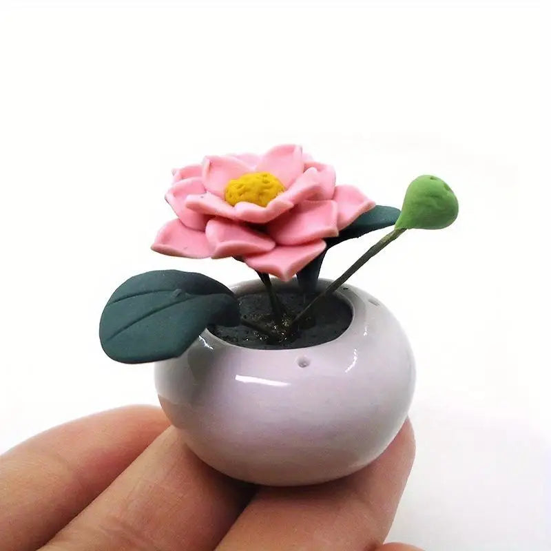 1:12 Miniature Ceramic Lotus Potted Bonsai Dollhouse Ornament Miniature Dollhouse Ornament Babs