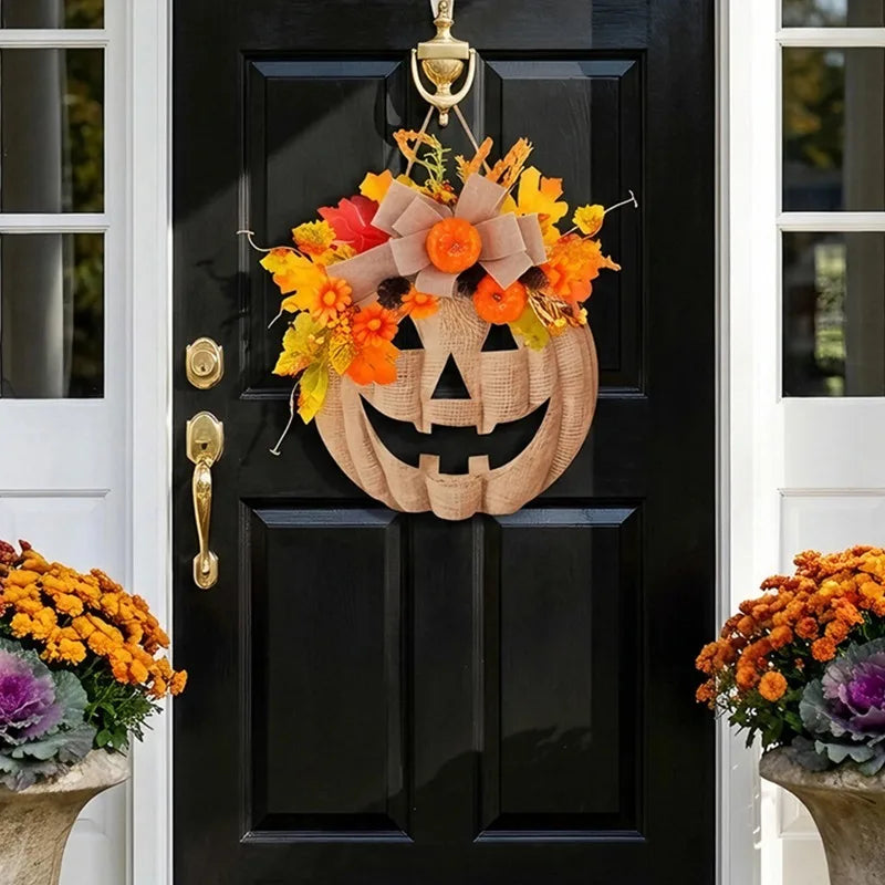 Halloween Wooden Pumpkin Floral Hanging Wreath | Fall Decor Fall Hanging Wreath Babs