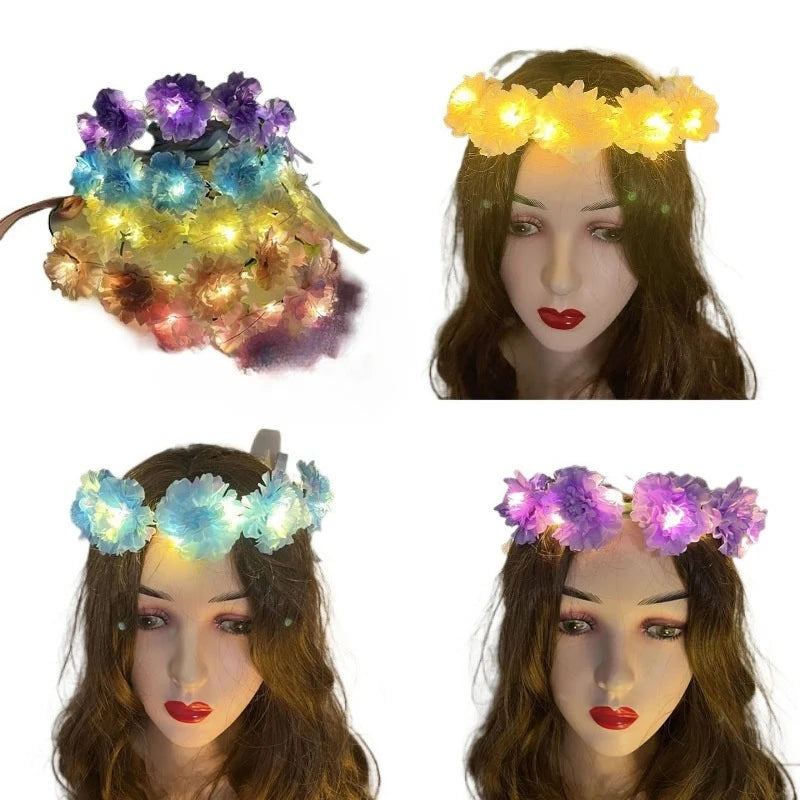 10-Pack LED Flower Crown Headbands – Glowing Wreath Garland LED Flower Headband Babs mix colors