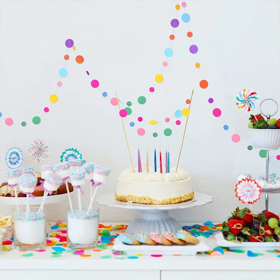 Colorful Polka Dot Paper Garland Circle Banner – Party Décor Party Garland Banner Babs