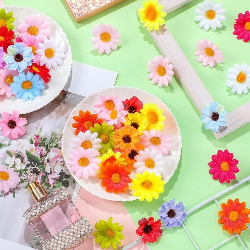 50/100Pcs Mini Artificial Silk Daisy Flower Heads – DIY Decor Artificial Silk Flowers Babs