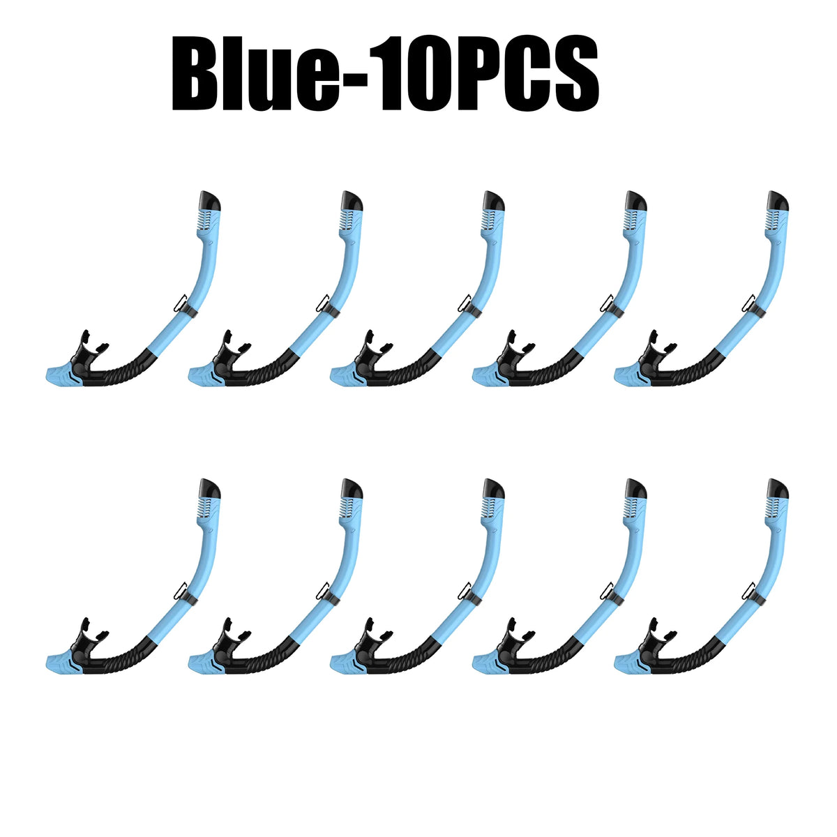 Full Dry Snorkel for Adults – Silicone Mouthpiece & Clip Dry Snorkel Babs Blue 10PCS