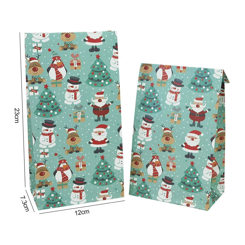 10pcs Kraft Paper Christmas Gift Bags – Santa & Snowman Holiday Gift Bags Babs