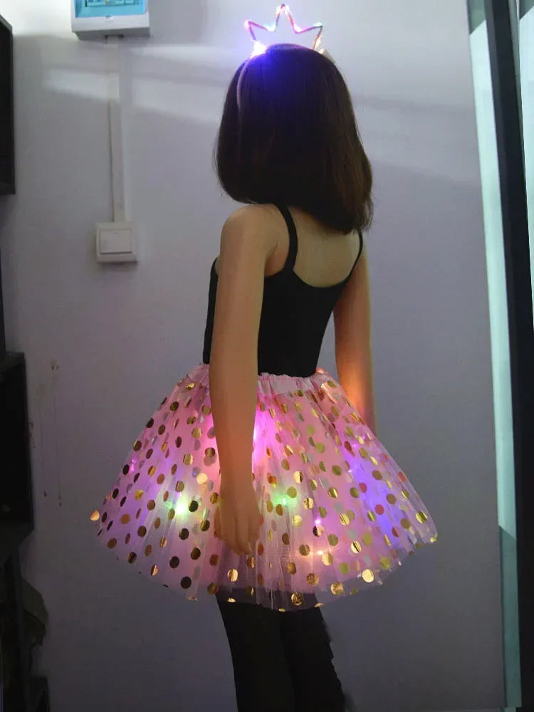 Light-Up Tutu Skirt & Animal Headband – Girls Glow Party Girls Glow Costume Babs pink crown set for 3-10 years girls
