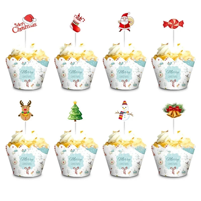 24/48Pcs Christmas Cupcake Toppers – Santa & Xmas Tree Picks Cupcake Toppers Babs