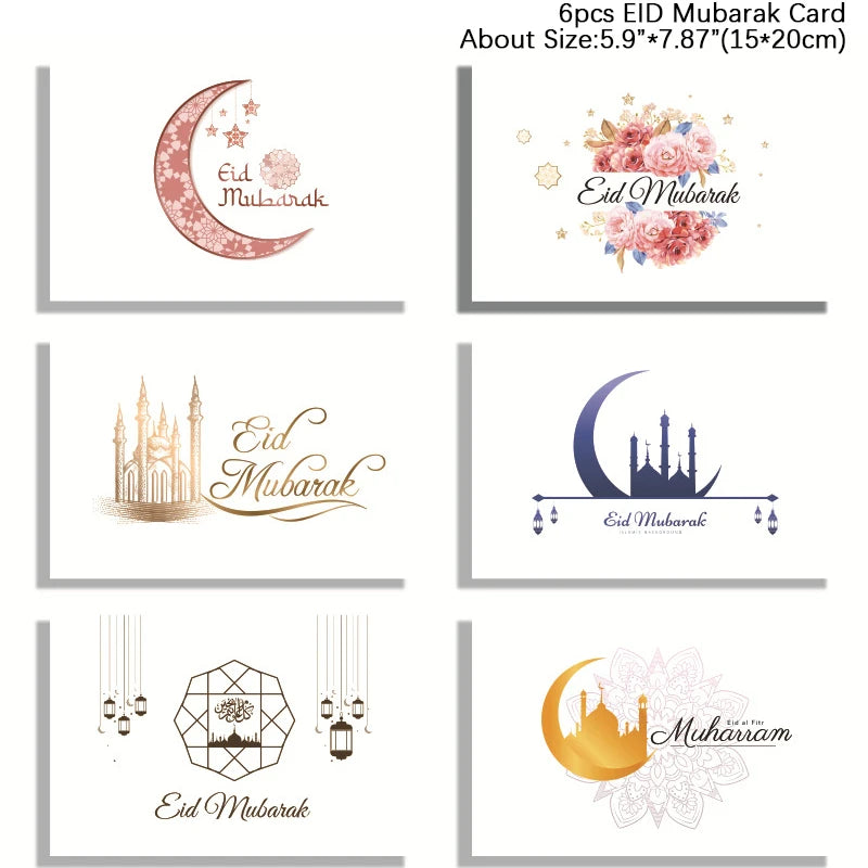 6pcs Eid Mubarak Greeting Cards with Envelopes – Ramadan Set Greeting Card Set Babs Set1