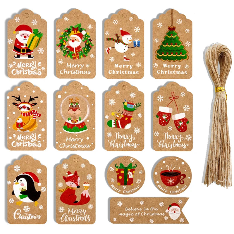48/50Pcs Christmas Kraft Paper Gift Hang Tags – Santa Decor Holiday Gift Tags Babs