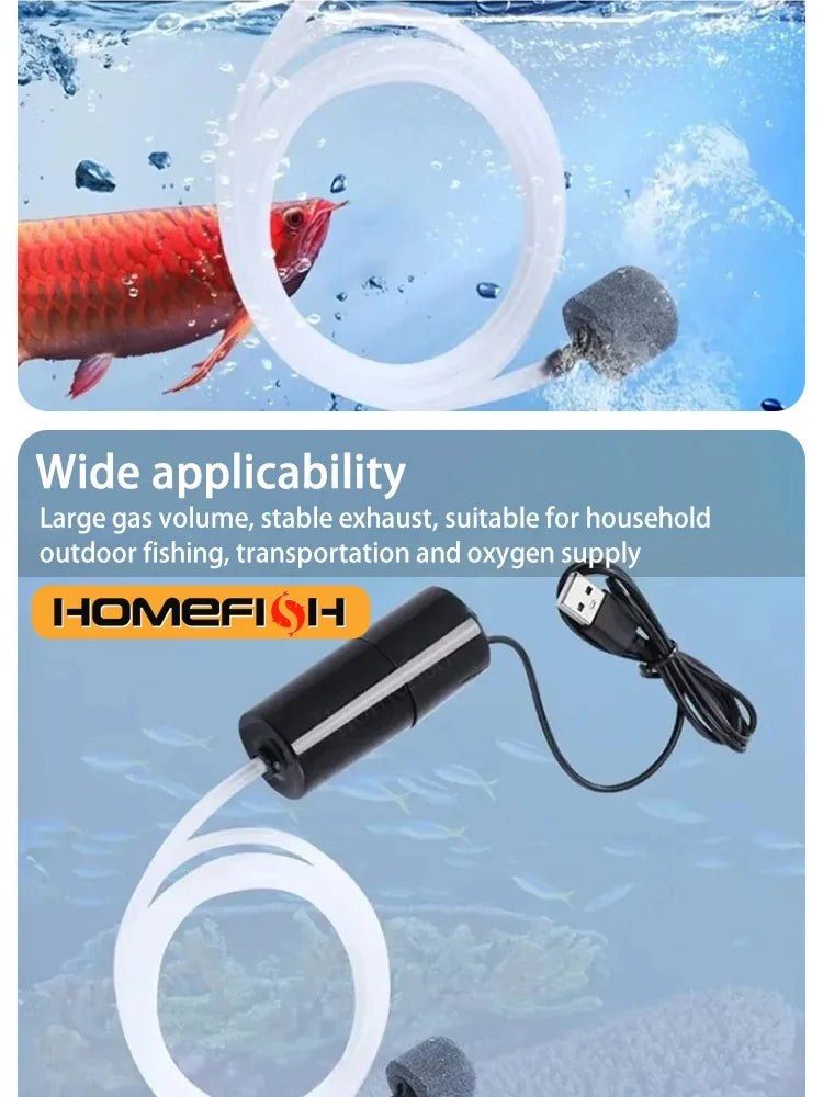 Portable USB Aquarium Air Pump – Mini Fish Tank Oxygenator Aquarium Air Pump Babs