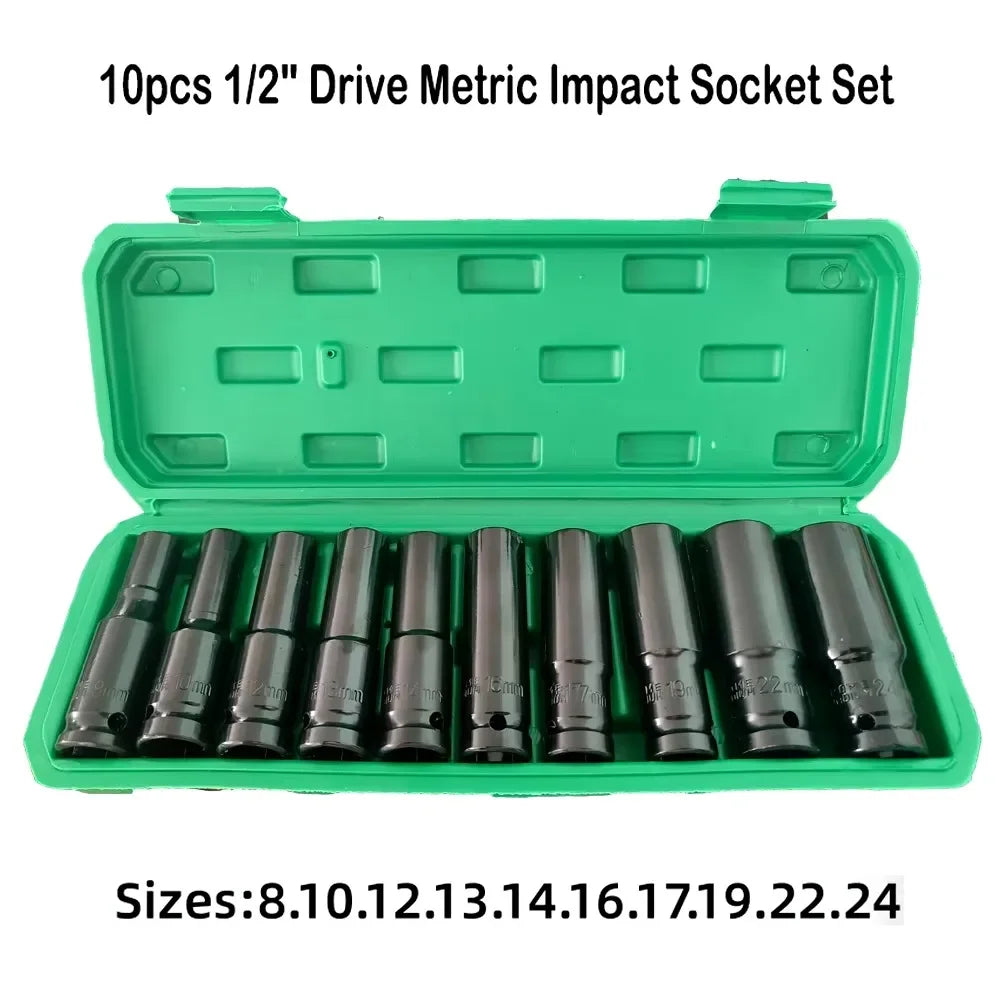 1/2" Drive Deep Impact Socket Set – Heavy Duty Chrome Finish Impact Socket Set Babs