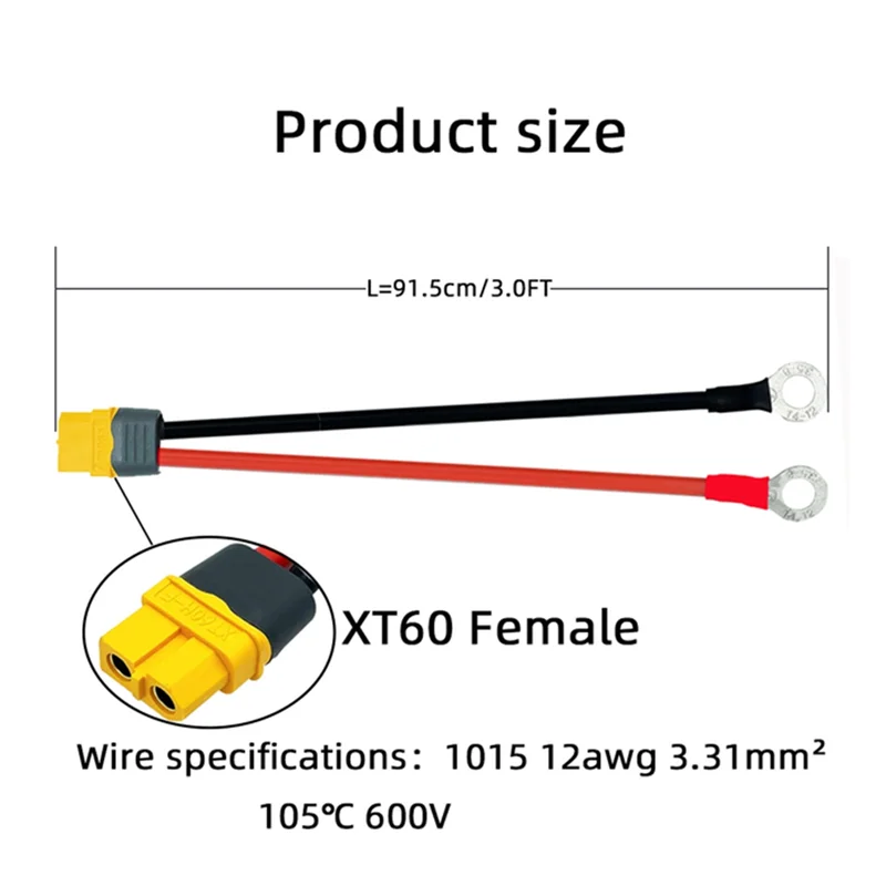 XT60H to O Ring Terminal Cable 12AWG Silicone Wire for RC LiPo Battery Connector Cable Babs