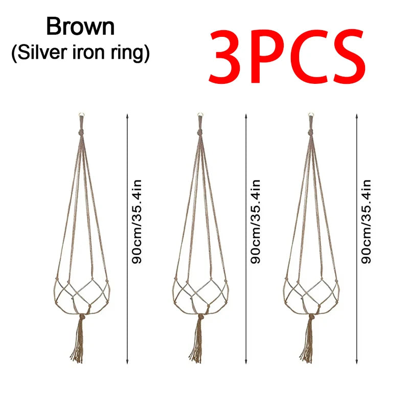 Woven Hanging Flower Pot Net Planter Basket Hanger Rack Hanging Planter Net Babs 3pcs Brown