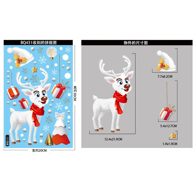 Christmas Window Stickers Santa Snowman Static Glass Decals Holiday Window Stickers Babs 1pcs G