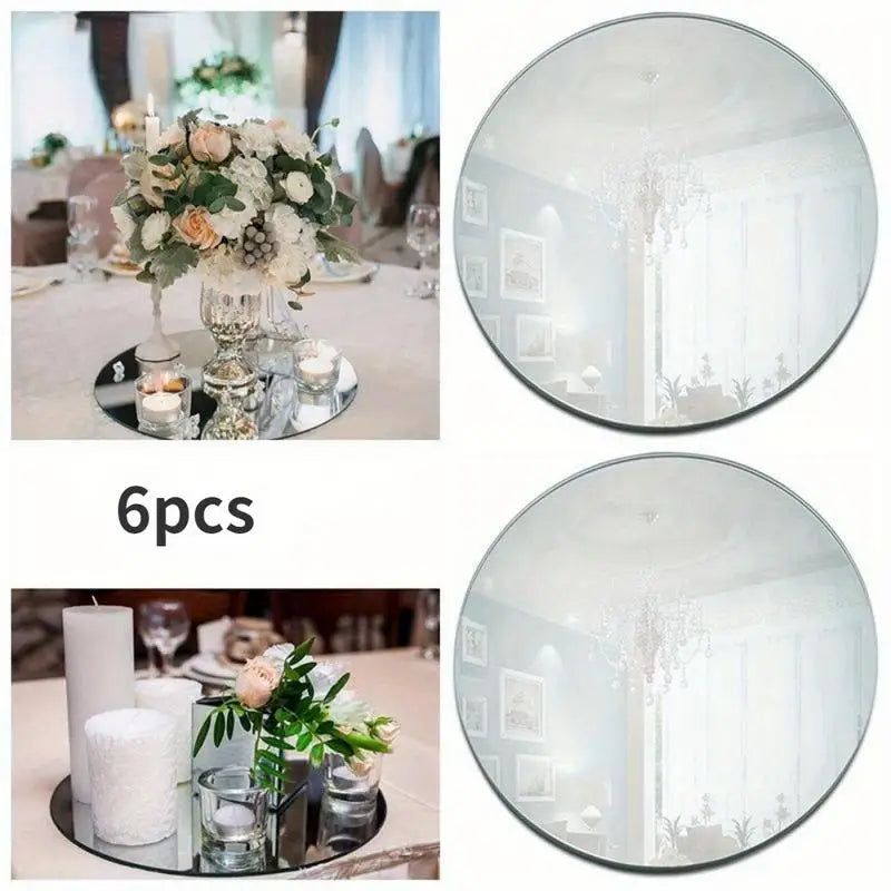 6pc Round Acrylic Mirror Plates – Candle Tray & Centerpiece Decorative Mirror Tray Babs silvery-6pcs
