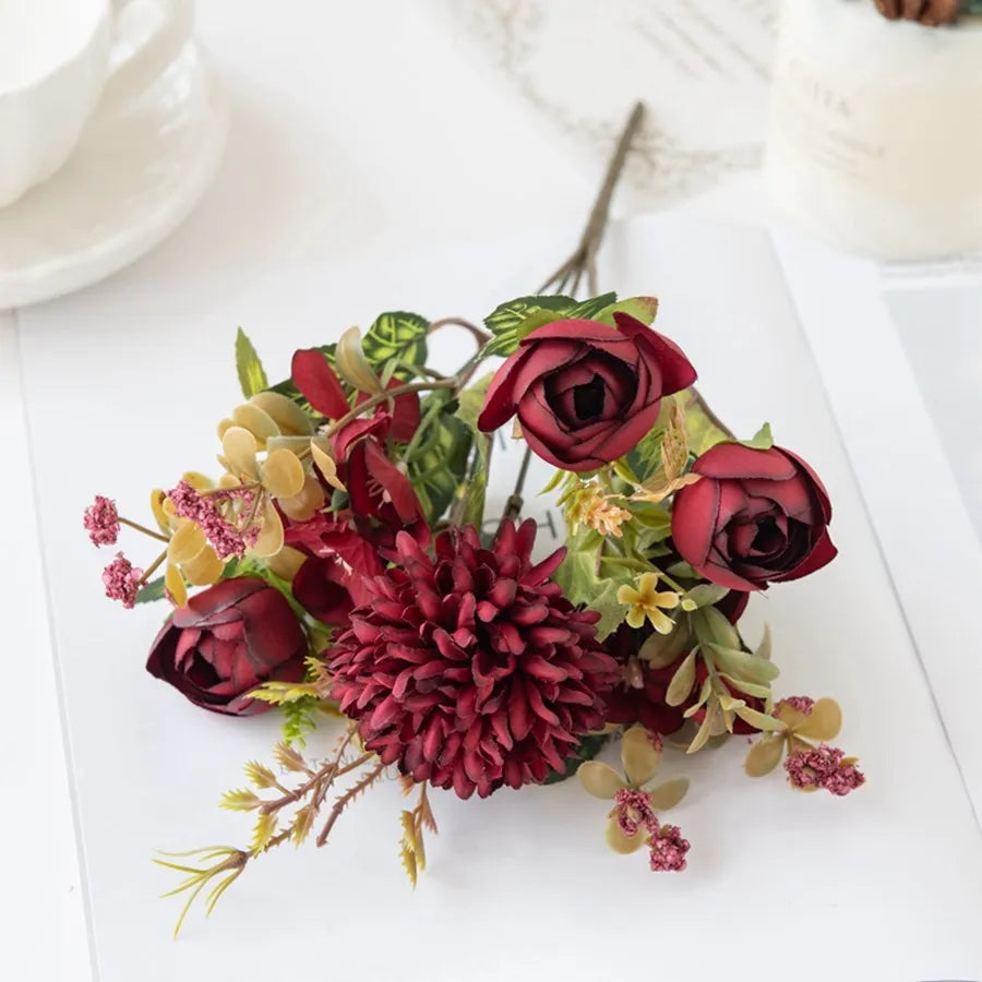 TTCY Silk Tea Rose Bud Bouquet – Artificial Flowers Home Decor Artificial Silk Flowers Babs Red 1PC