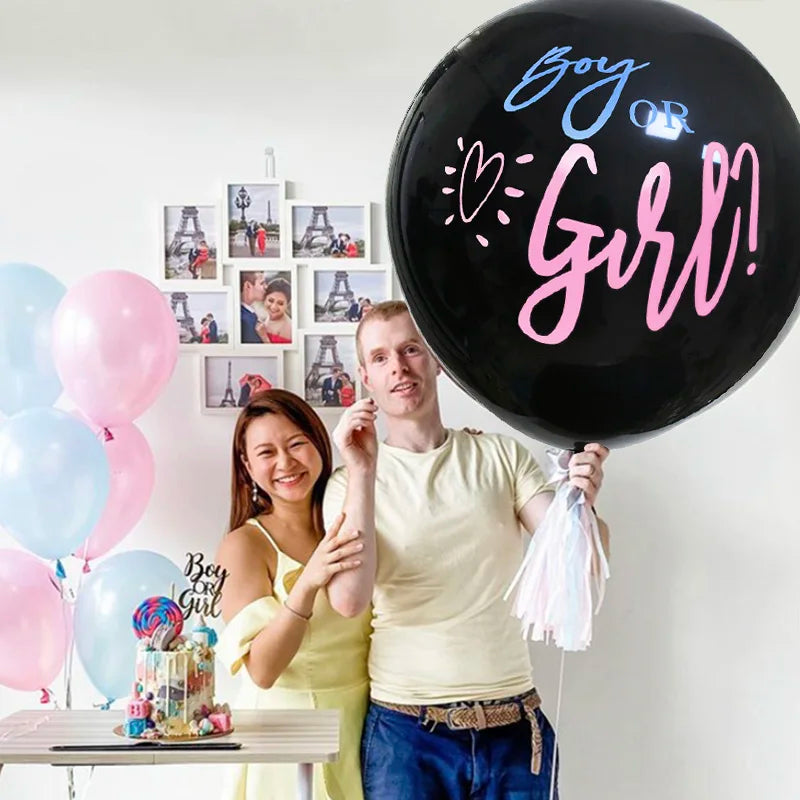 36" Giant Gender Reveal Balloon Set – Blue & Pink Confetti Gender Reveal Balloon Babs