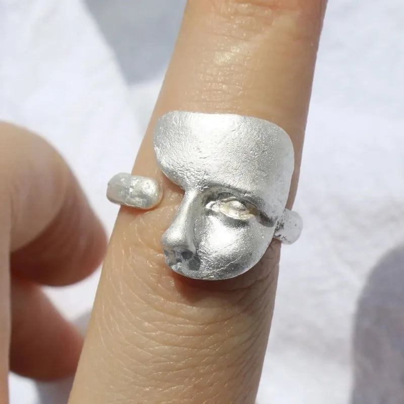 Mystical Masked Face Open Ring – Goth Copper Jewelry Fashion Ring Babs