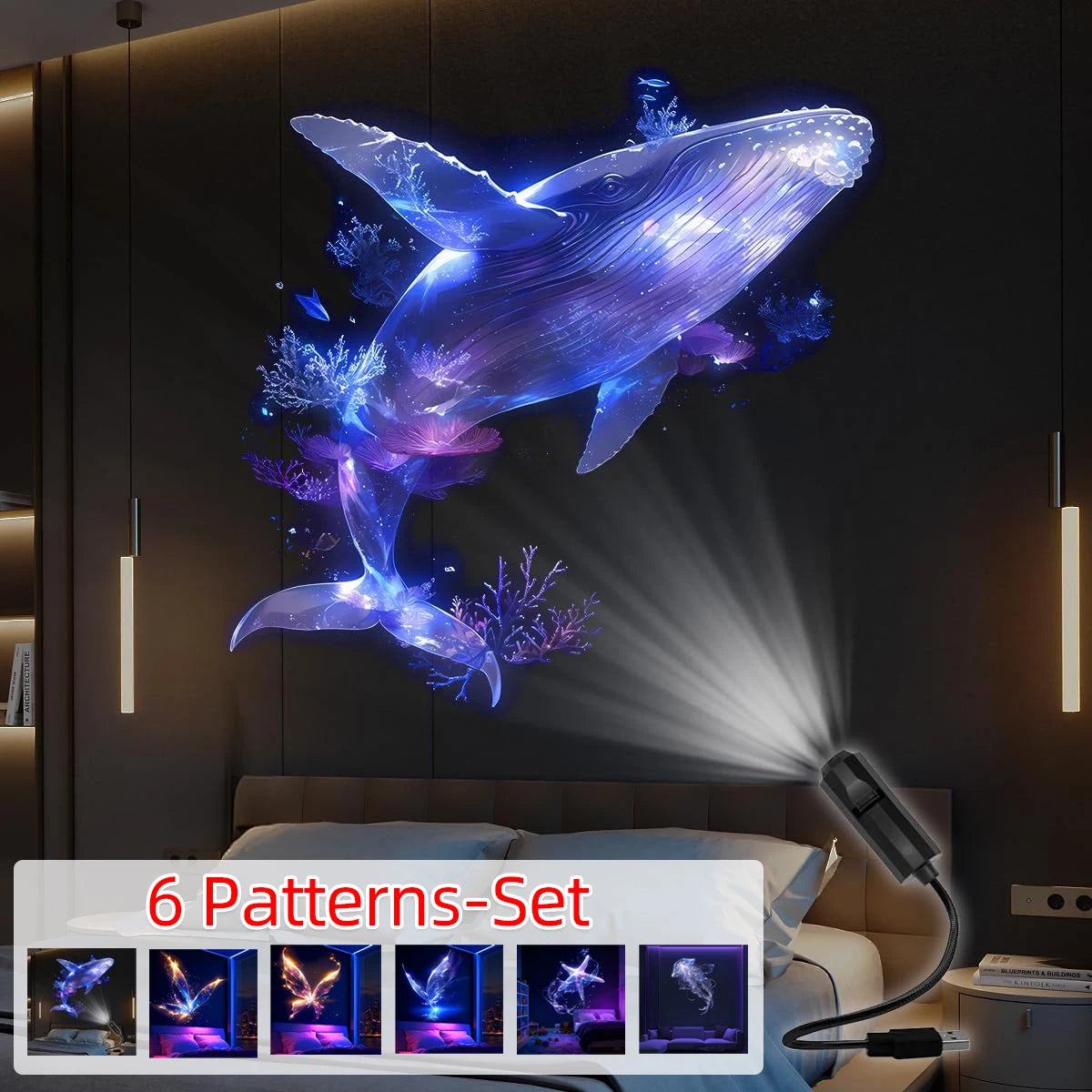USB Projection Night Light – Romantic Mood Lamp & Room Decor Projection Night Light Babs 6 Patterns Set