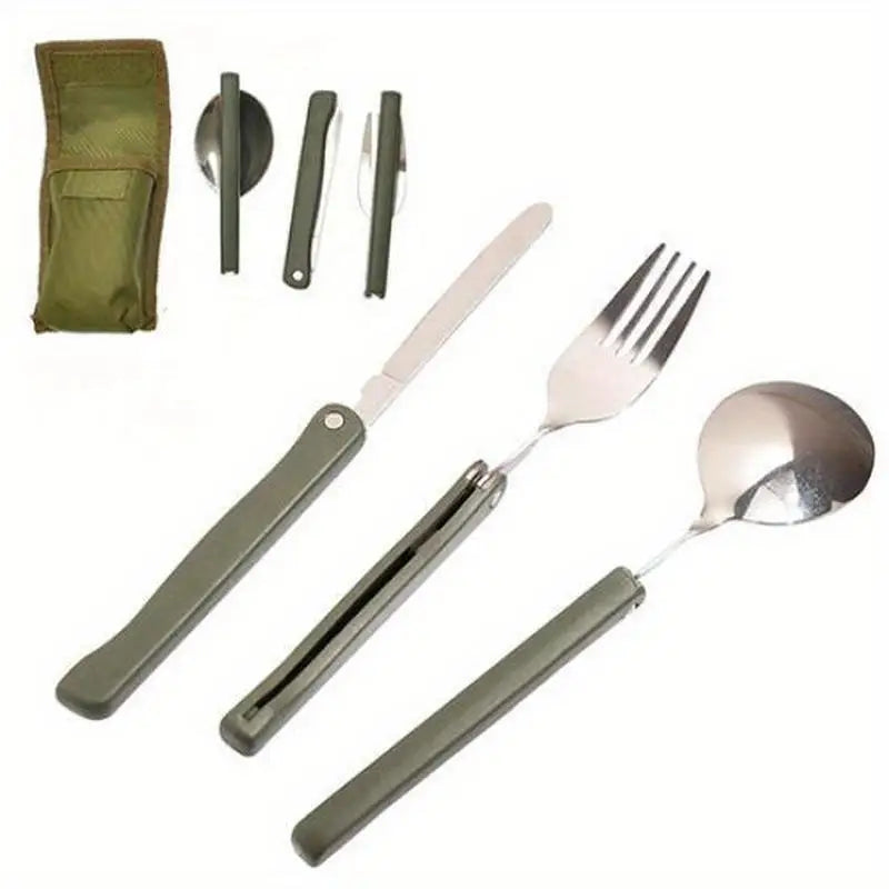 Military Green Folding Knife Camping Cutlery Set with Bag Camping Cutlery Set Babs