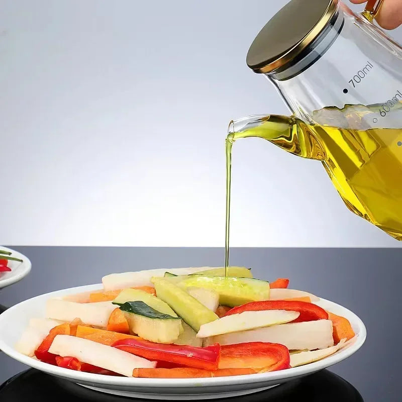 Diamond Glass Oil Bottle with Scale & Lid | 500–900ml Glass Condiment Bottle Babs