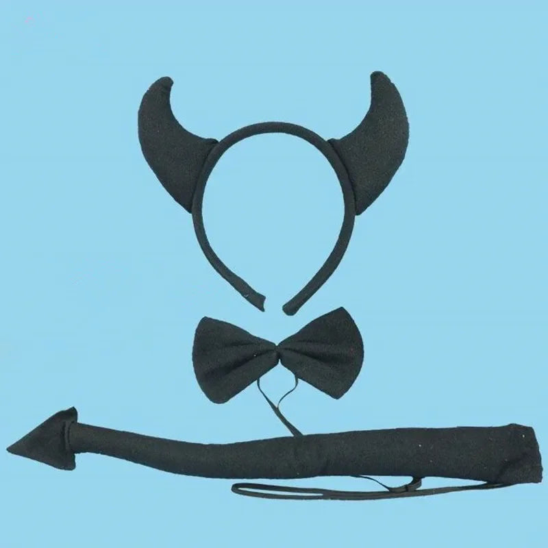 Animal Devil Horn Headband & Tail Set – Cosplay Party Props Cosplay Headband Set Babs black