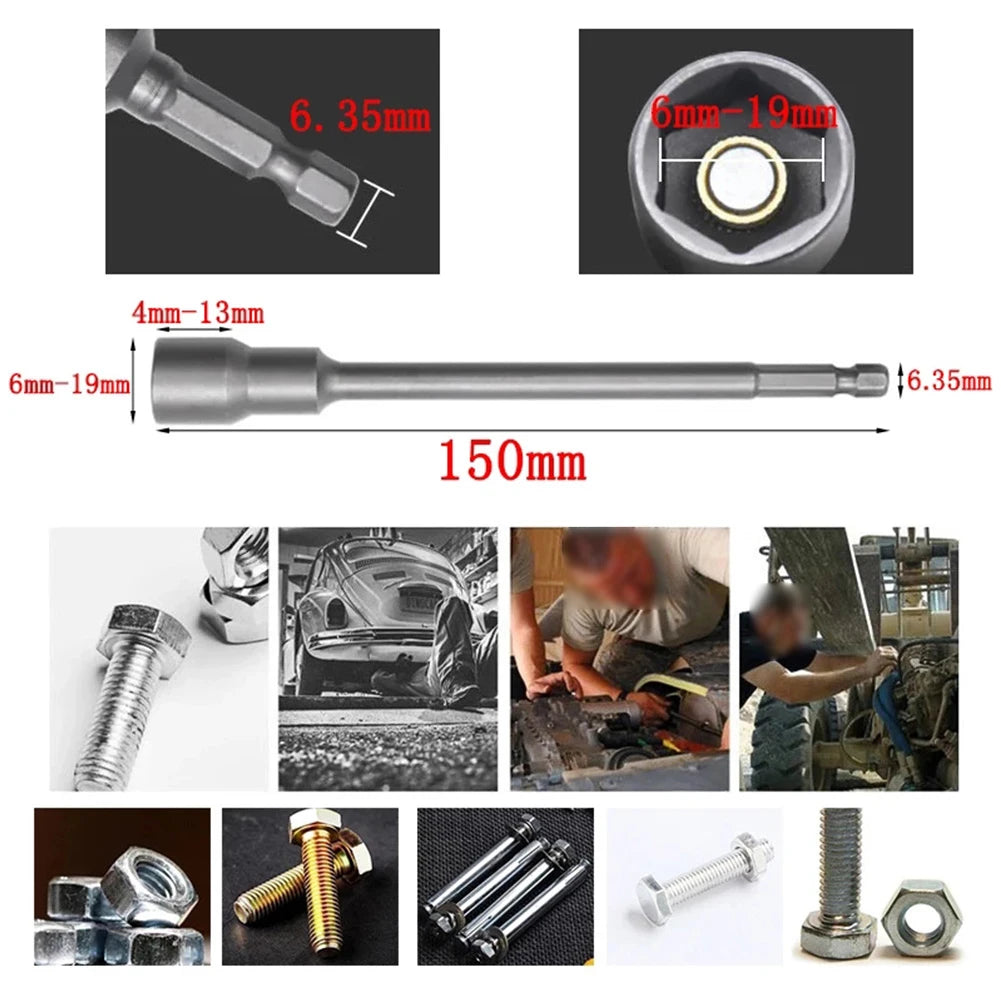 150mm Magnetic Hex Nut Driver Socket Wrench Extension 6–19mm Socket Wrench Extension Babs